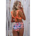 NWT Orange Ruffle Halter Top Floral Printed High Waist Bottom Bikini - Small