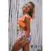 NWT Orange Ruffle Halter Top Floral Printed High Waist Bottom Bikini - Small