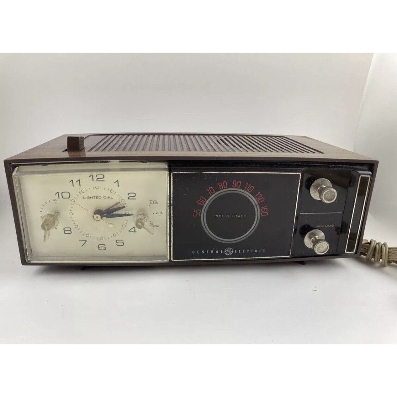 Vintage General Electric Alarm Clock Radio C-555A Retro Wood Mid Mod NOT WORKING