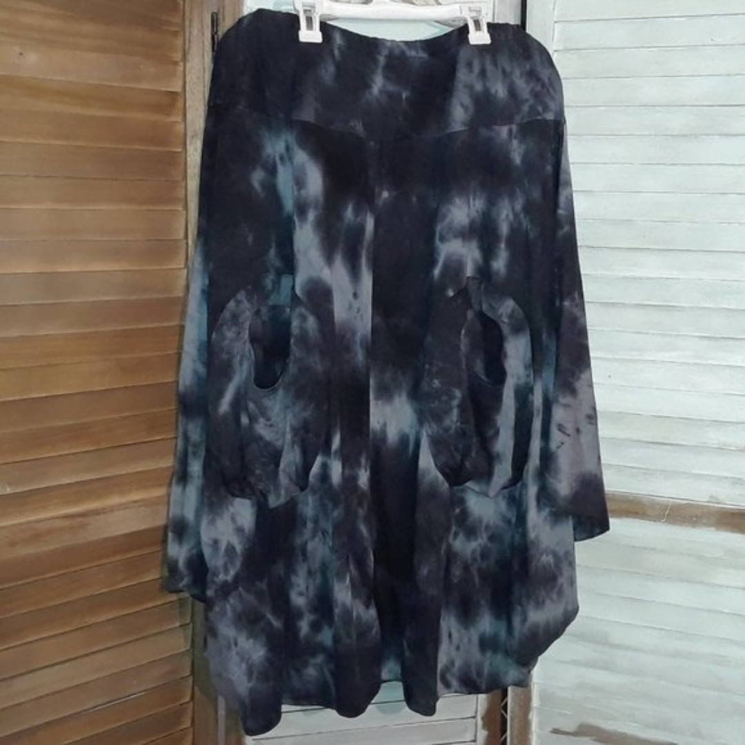 Alambika-Midi-Skirt-Lagenlook-Boho-Smokey Gray Tie Dye
