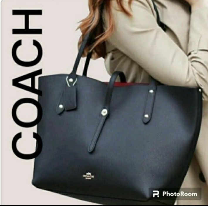 COACH NWT Tote Large Bag CARRYALL Leather BLACK/RED-GOLD