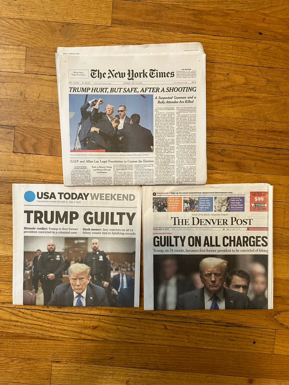 New York Times and Denver Post Donald Trump Hurt After Shooting July 14 2024 TRU