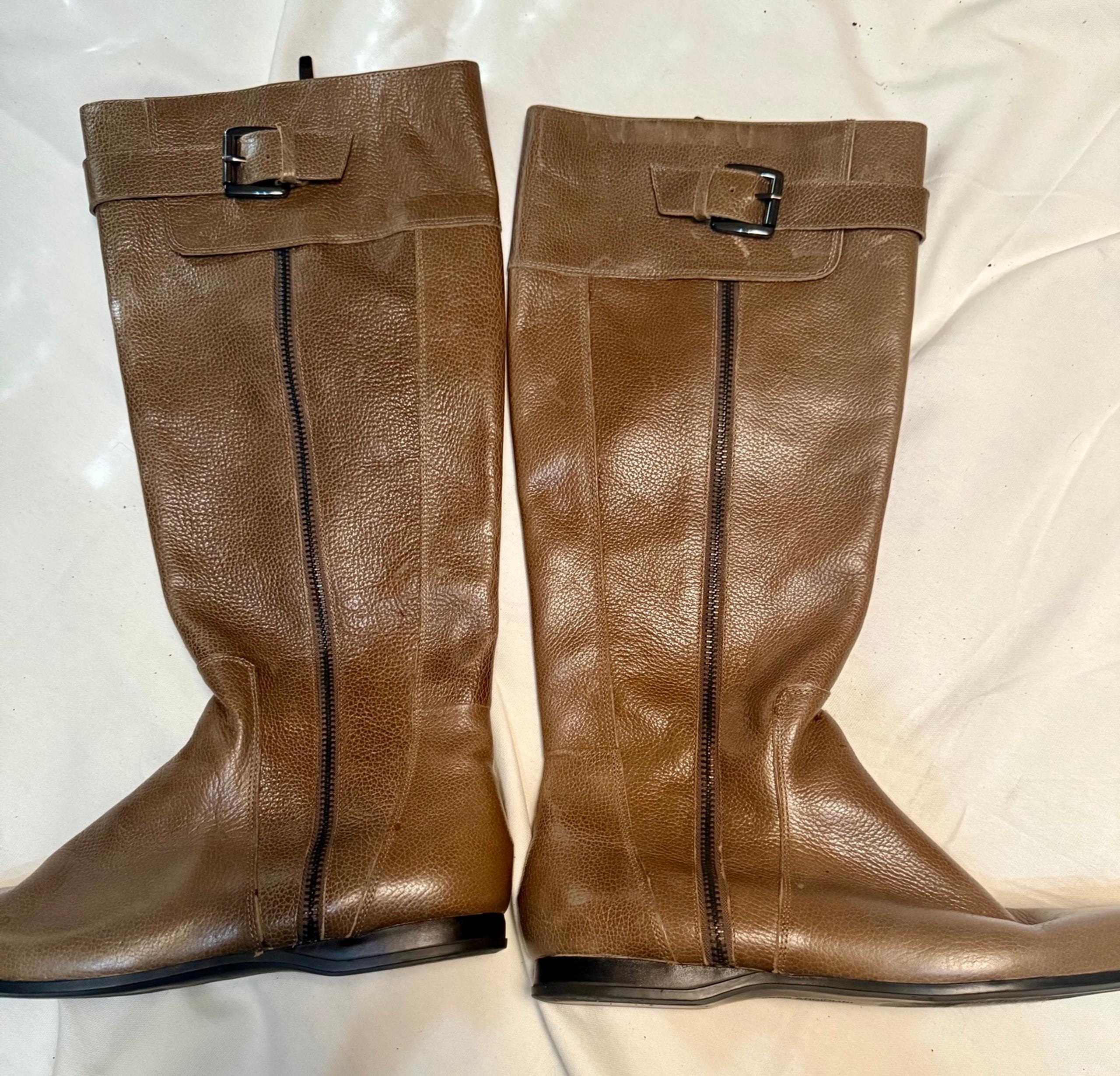 Enzo Angiolini Eazayra Brown Leather Knee High Boots Size 10.5M Zip Buckle