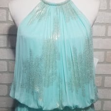 MSK Vintage Womens 10 Mint Green & Gold Halter Prom Dress Gold Necklace Nwt