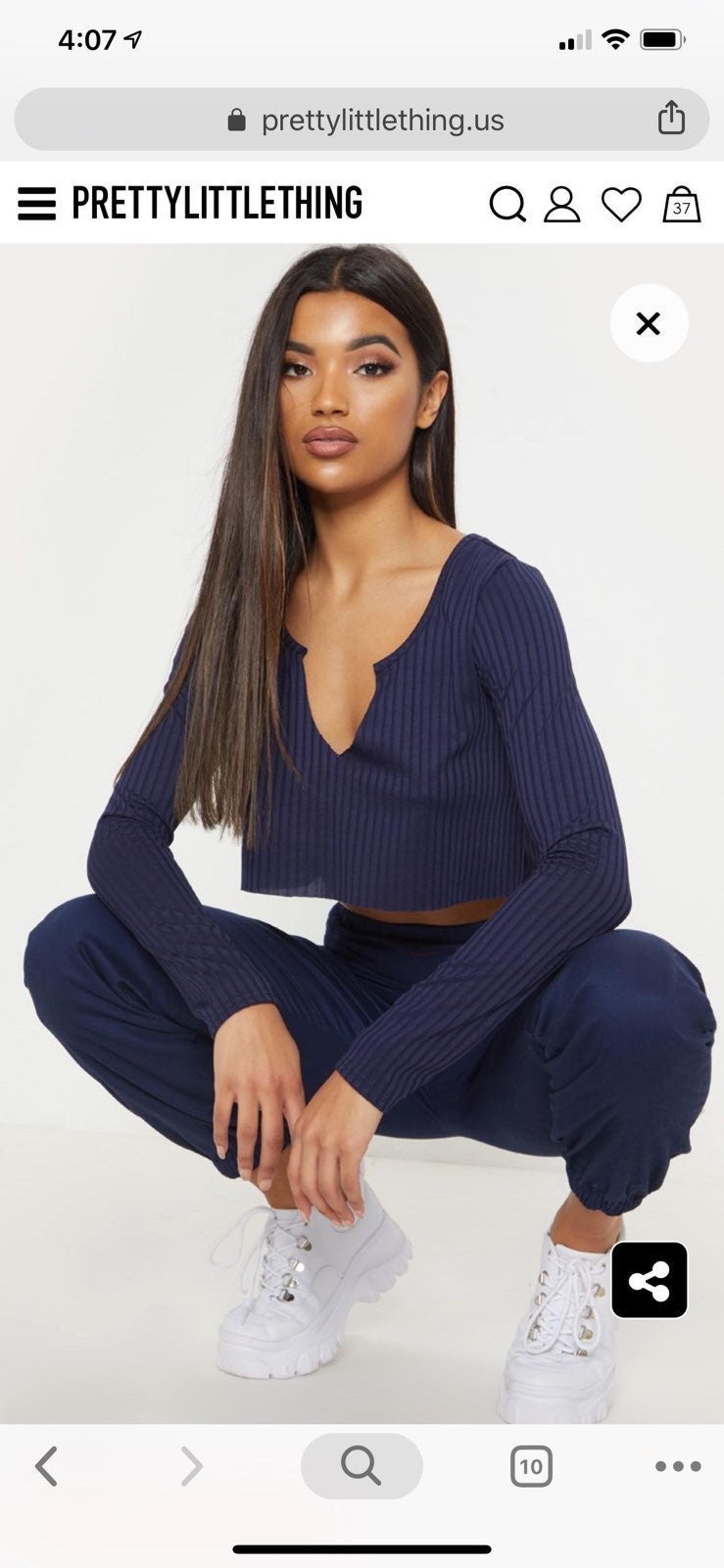 NWT PLT Long Sleeve Navy Ribbed Crop Top