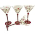 Vintage Pier One Imports Red Stem & Base Gold Leaf Martini Glasses Hand Blown