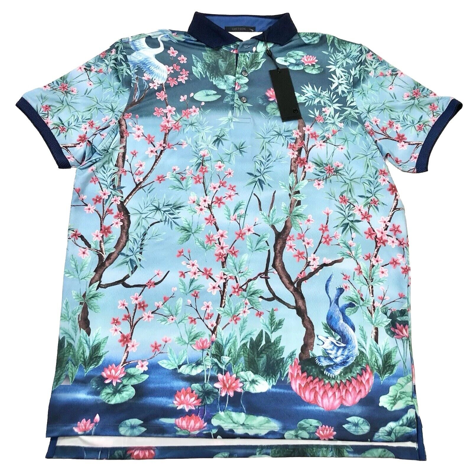 Greyson Shirt Mens Large Blue Magic Garden Polo Golf Outdoor Performance Flower