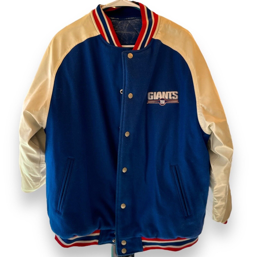 New York Giants NFL Puffy Faux Leather Jacket Reebok Football Medium Vintage M