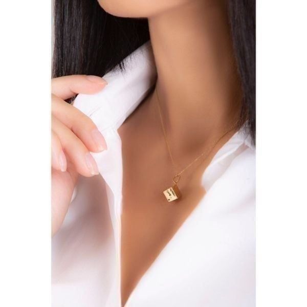 14k Yellow Gold Pendant Necklace -Dice