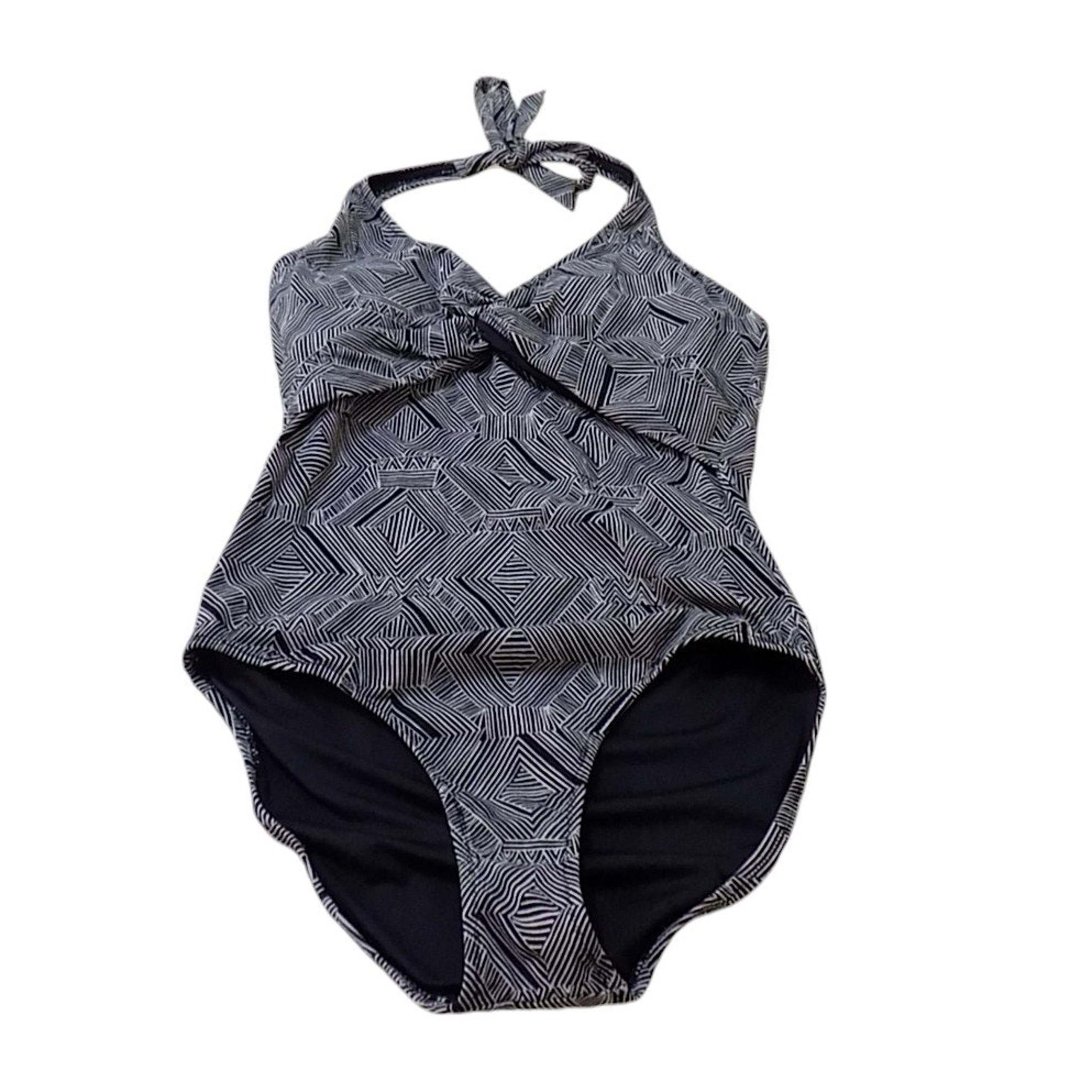 Garnet Hill Swimsuit Women 8 Black Tan One Piece Geometric Beach Vacation Summer