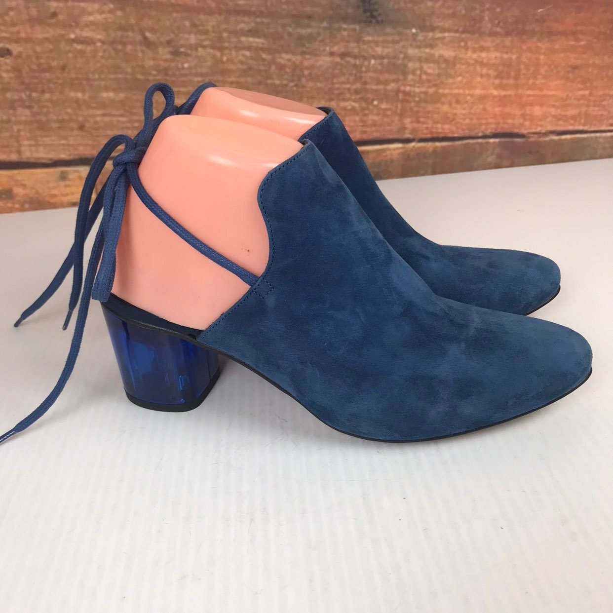 Free People Sparkler Wrap Mules Blue Suede Size 38
