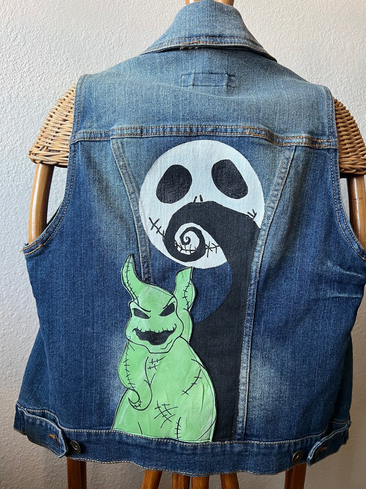 Nightmare Before Christmas Inspired, Hand-Painted Denjm vest