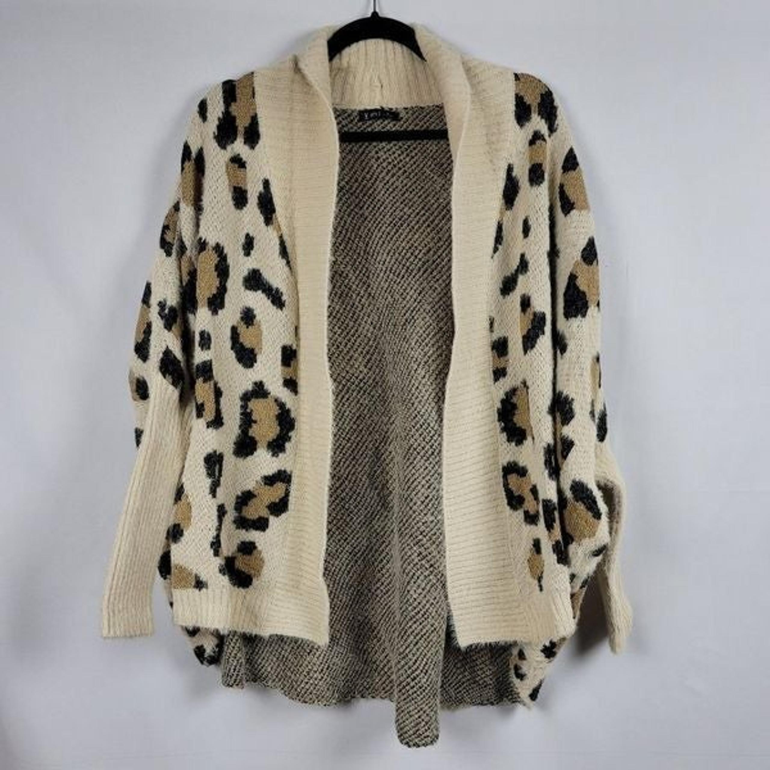 Very J batwing eyelash open front cardigan animal print cheetah sweater womens