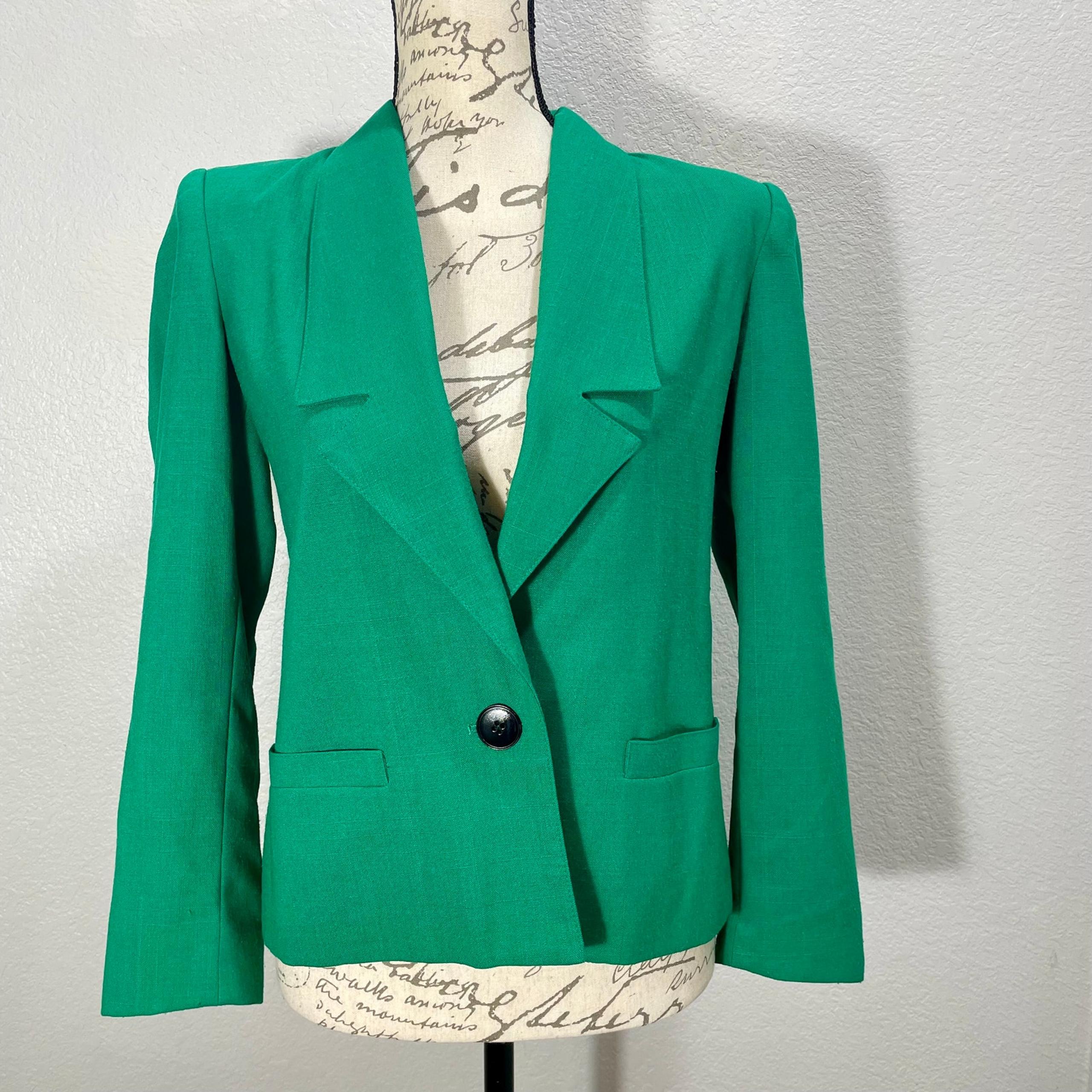 Vintage 90s Sasson Boxy Green Woven Blazer Sz 6