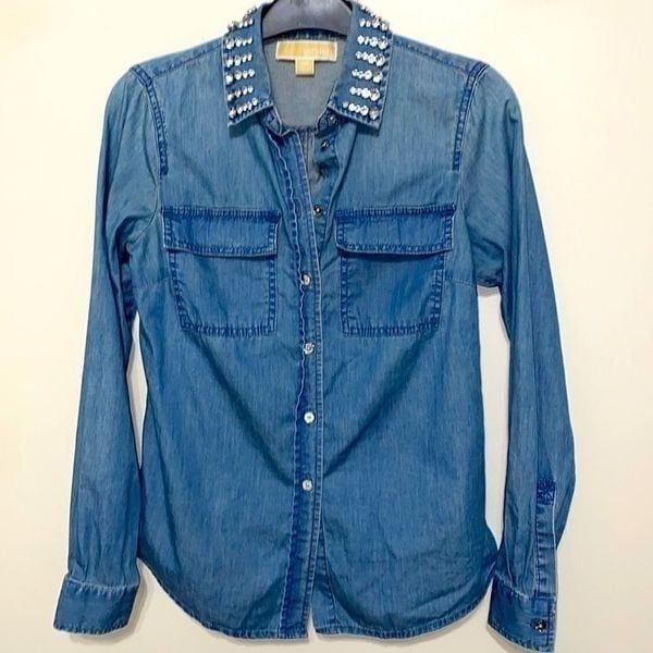 EUC Michael Kors XXS Rhinestone Denim Button Down