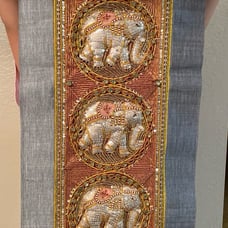 Burmese Kalaga Elephant Silk Tapestry Wall Hanging Framed