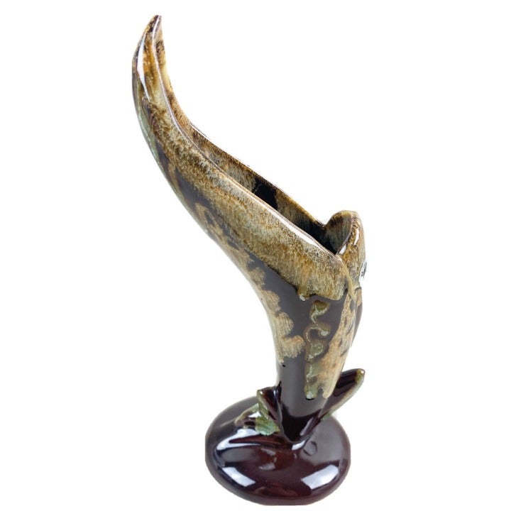 Vintage Dryden Arkansas Pottery Vase MCM brown earthtone Drip-Bird Of Paradise