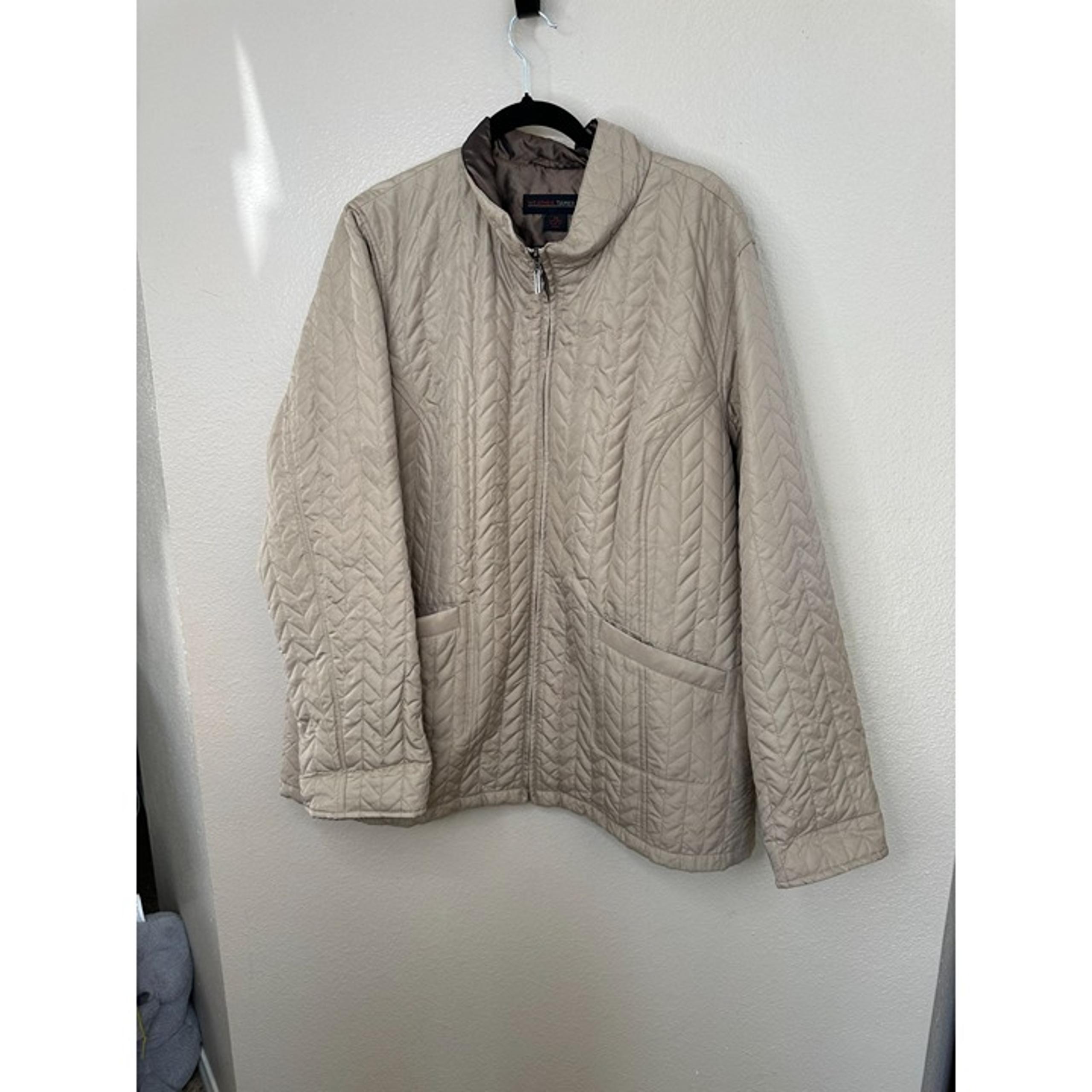 Weather Tamer womens Tan Jacket 2x quilted collared zipper pockets polyester