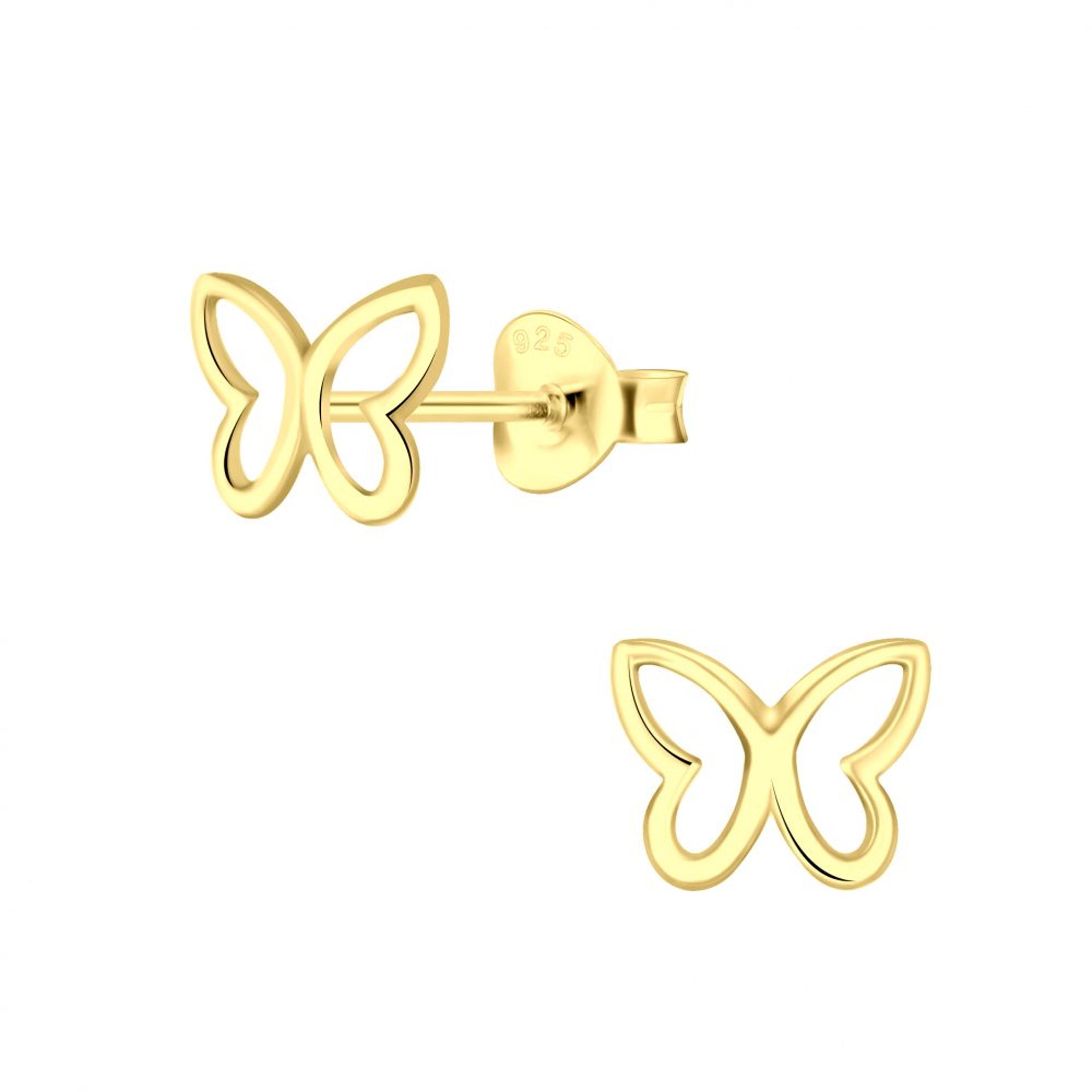 Butterfly Stud Earrings with Gold Finish - 925 Sterling Silver Women's Jewelry