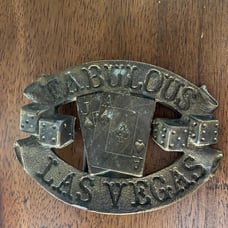 Brass Las Vegas Belt Buckle 1976 - Fabulous Las Vegas Blackjack Dice Gambling