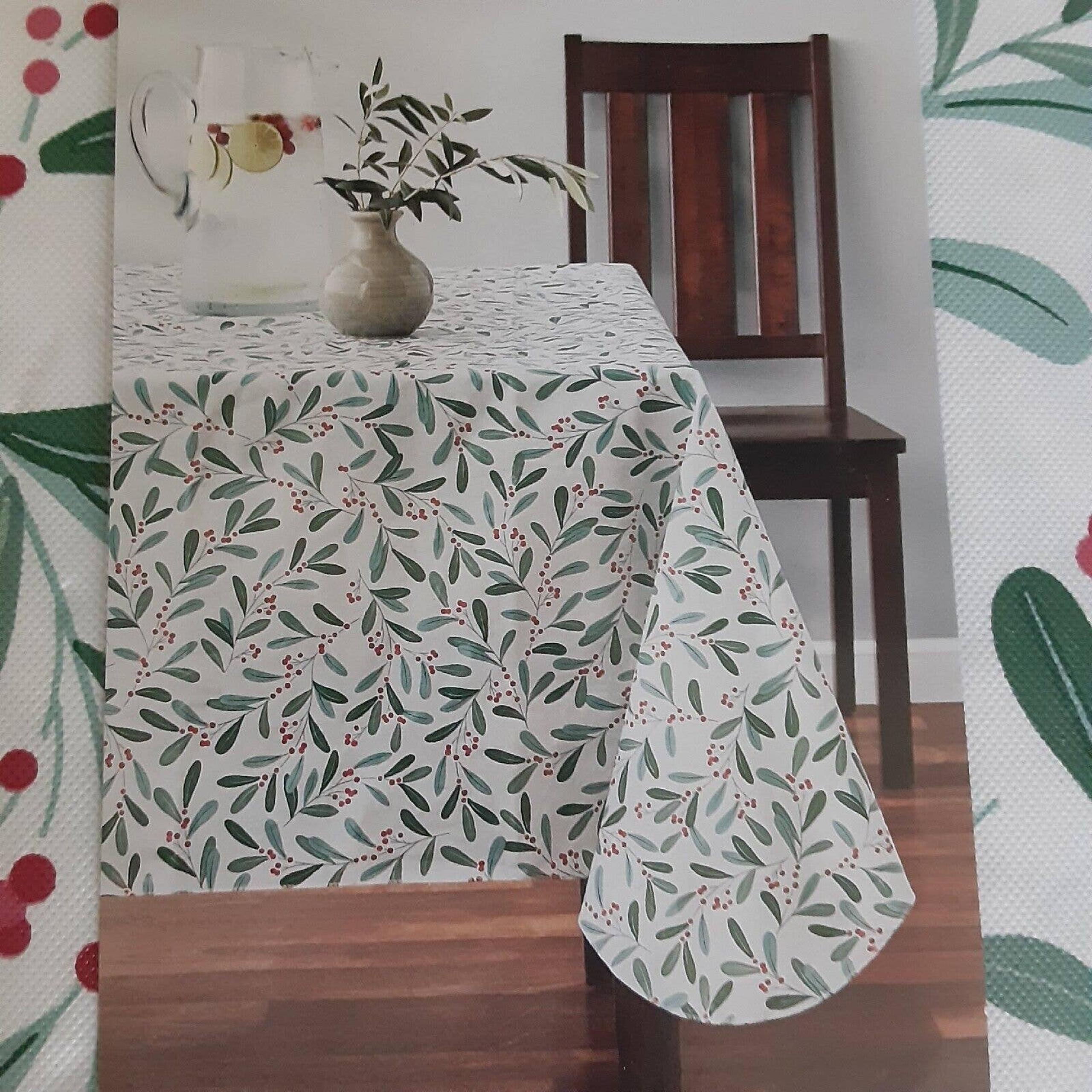 Holiday Time 60x84 Rectangular Peva Tablecloth Berry & Sprigs NWT