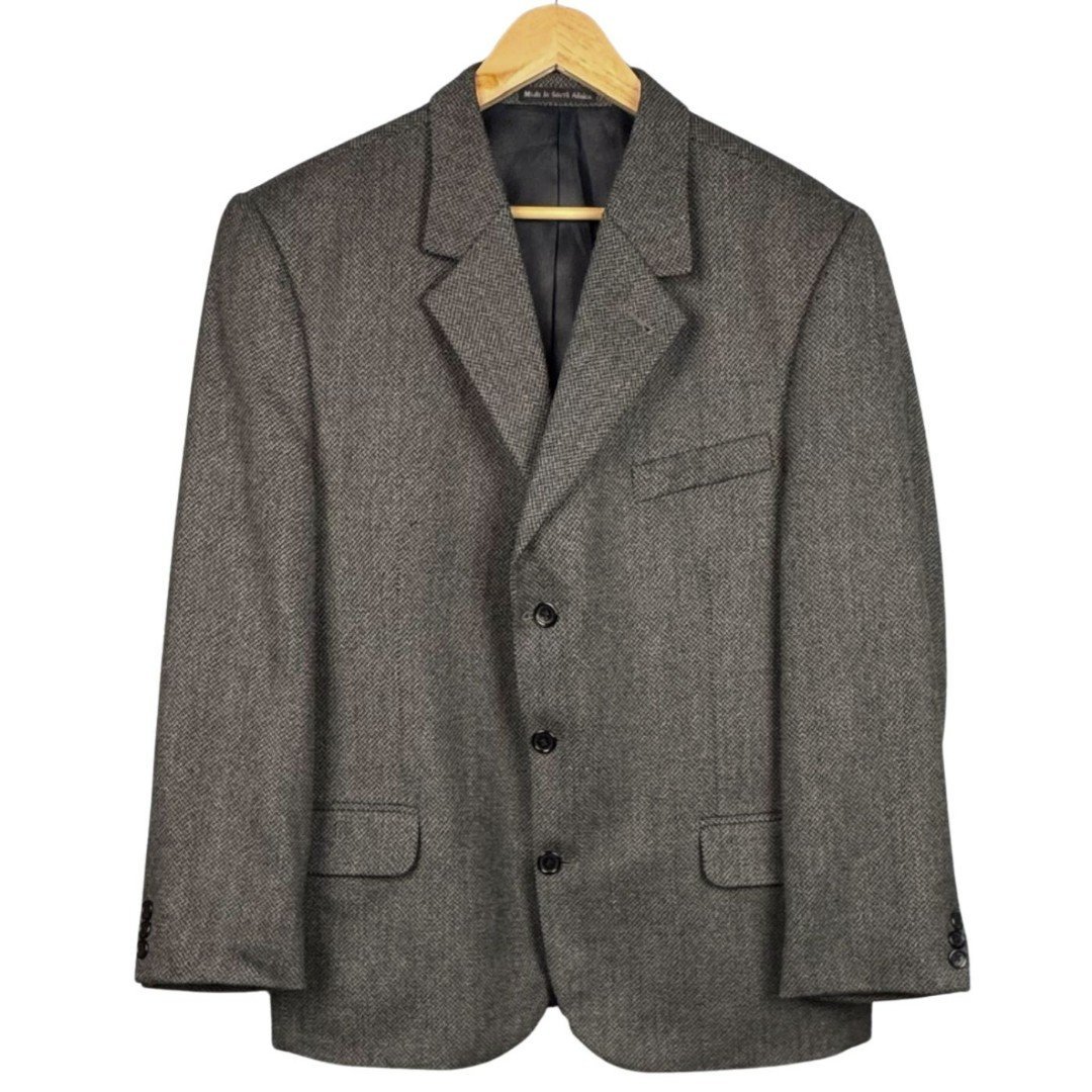 Croft & Barrow Blazer Jacket Worsted Lambswool Herringbone 42R Gray Brown Retro