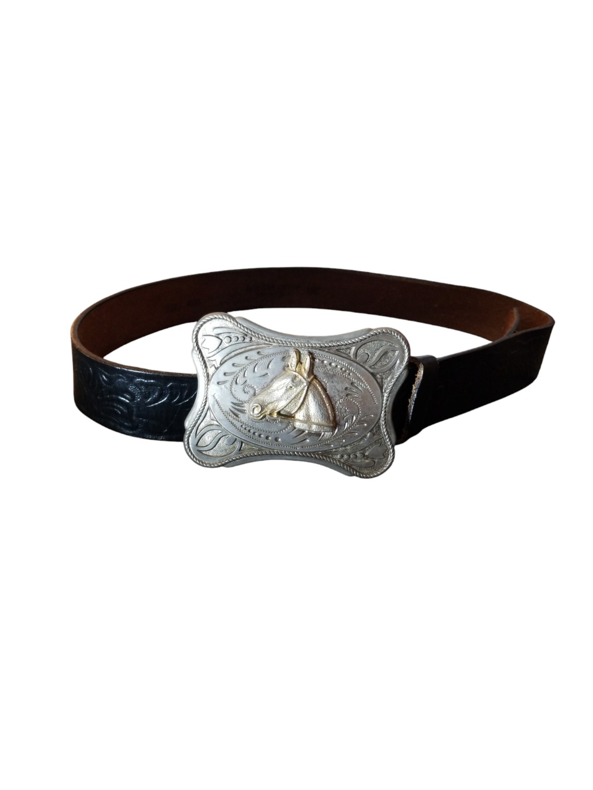 Vintage Steerhide Tooled Western Saddle Leather Belt And Buckle