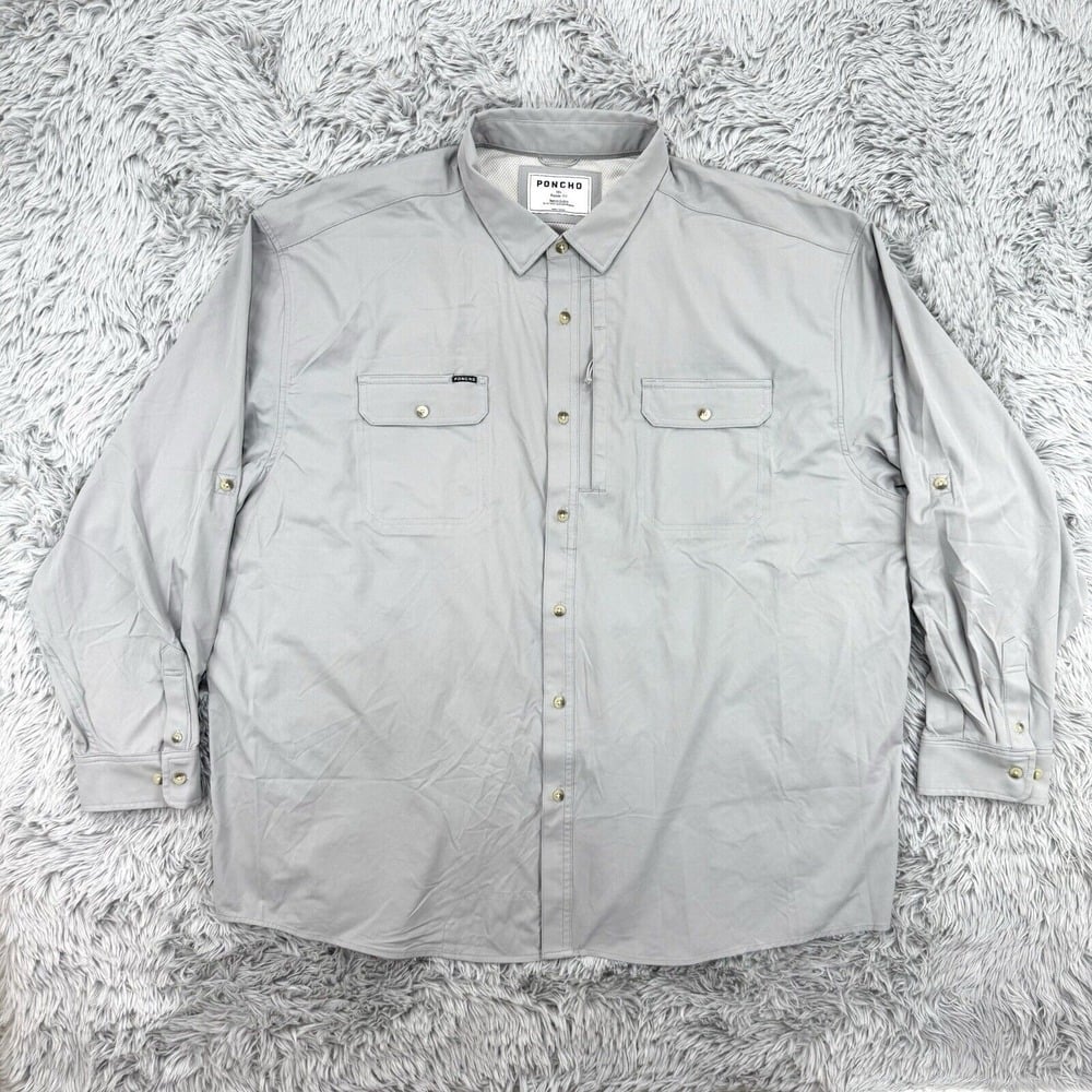 Poncho Shirt Mens 3XL Gray Long Sleeve Magnetic Pockets Vented Fishing Outdoor