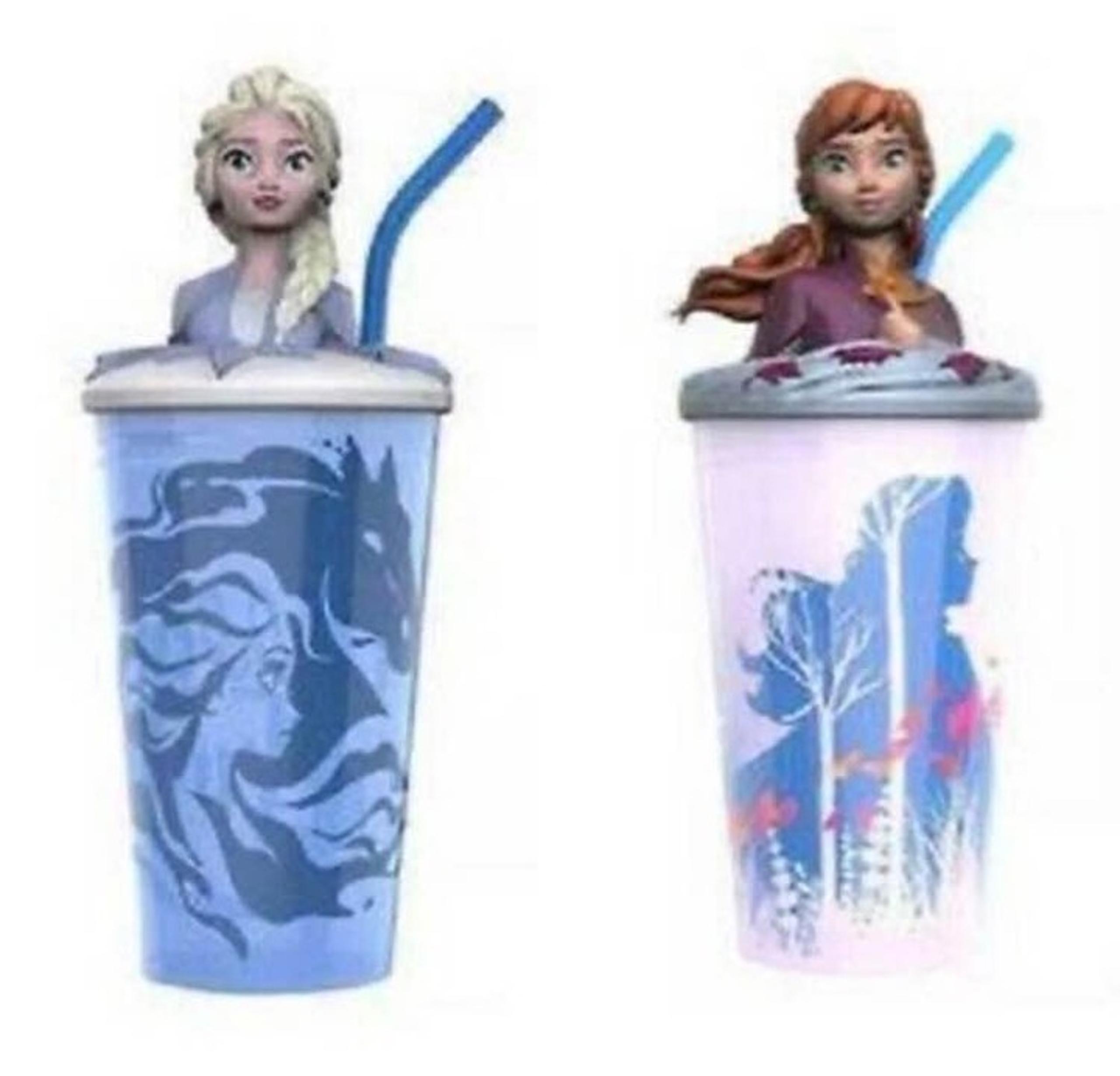 Disney Frozen Elsa & Anna Plastic Cups with Straws Set of 2