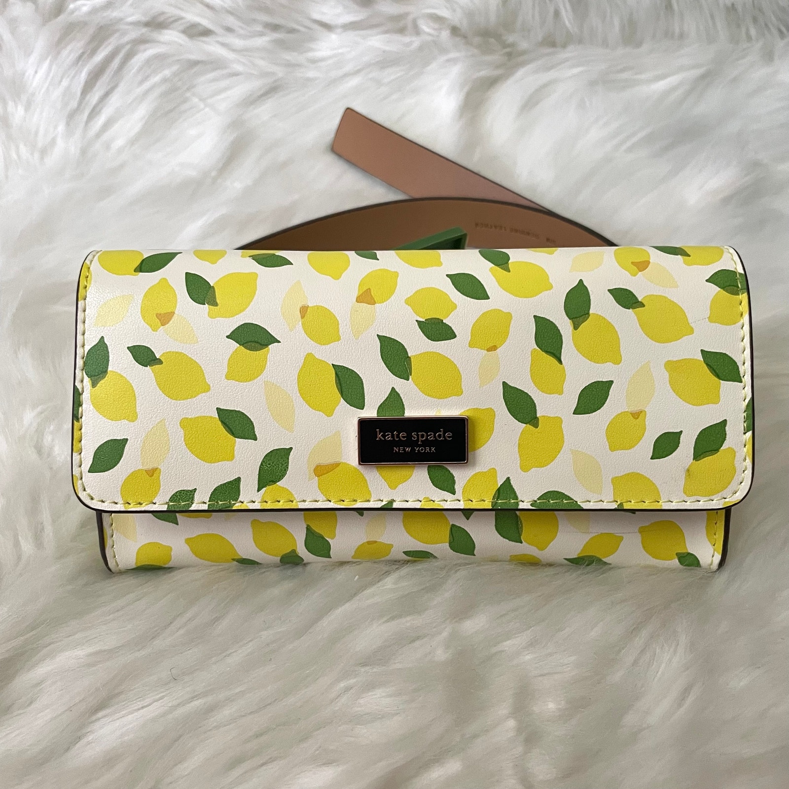 Kate Spade Leather Belt Bag Womens Small Medium White Yellow Lemon Print NWT