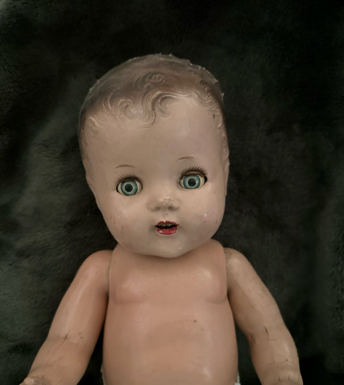 Antique 19 inch Full body composition baby doll with teeth
