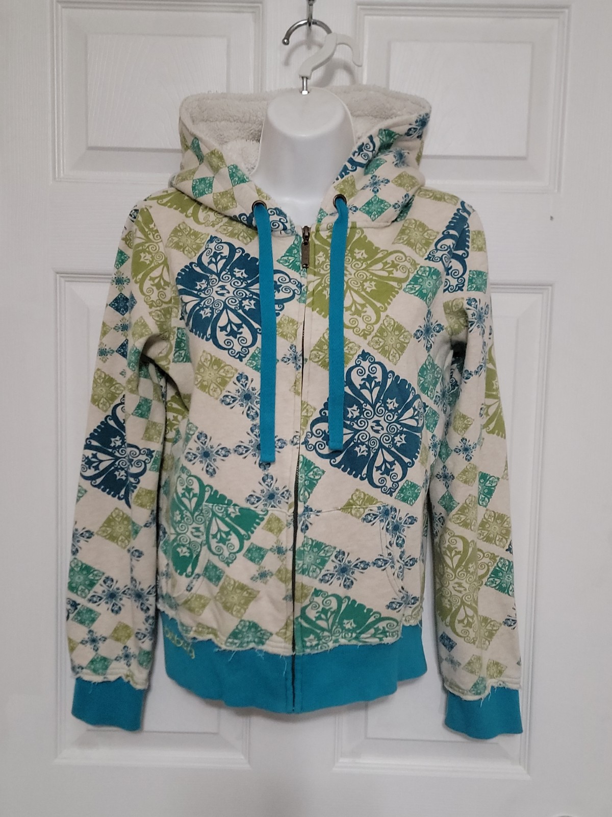Billabong Women's Sherpa Lined Hoodie Jacket Full Zip Floral Pattern  Size Large