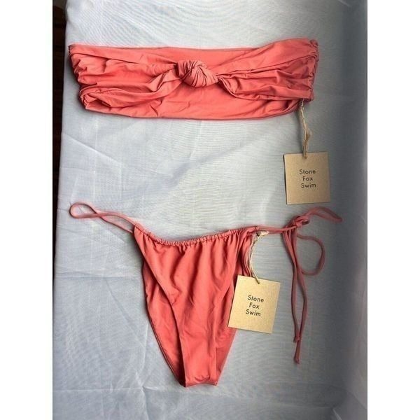 NWT Stone Fox Swim x Free People Astro Dust Bikini Set Red Strapless Bandeau XL