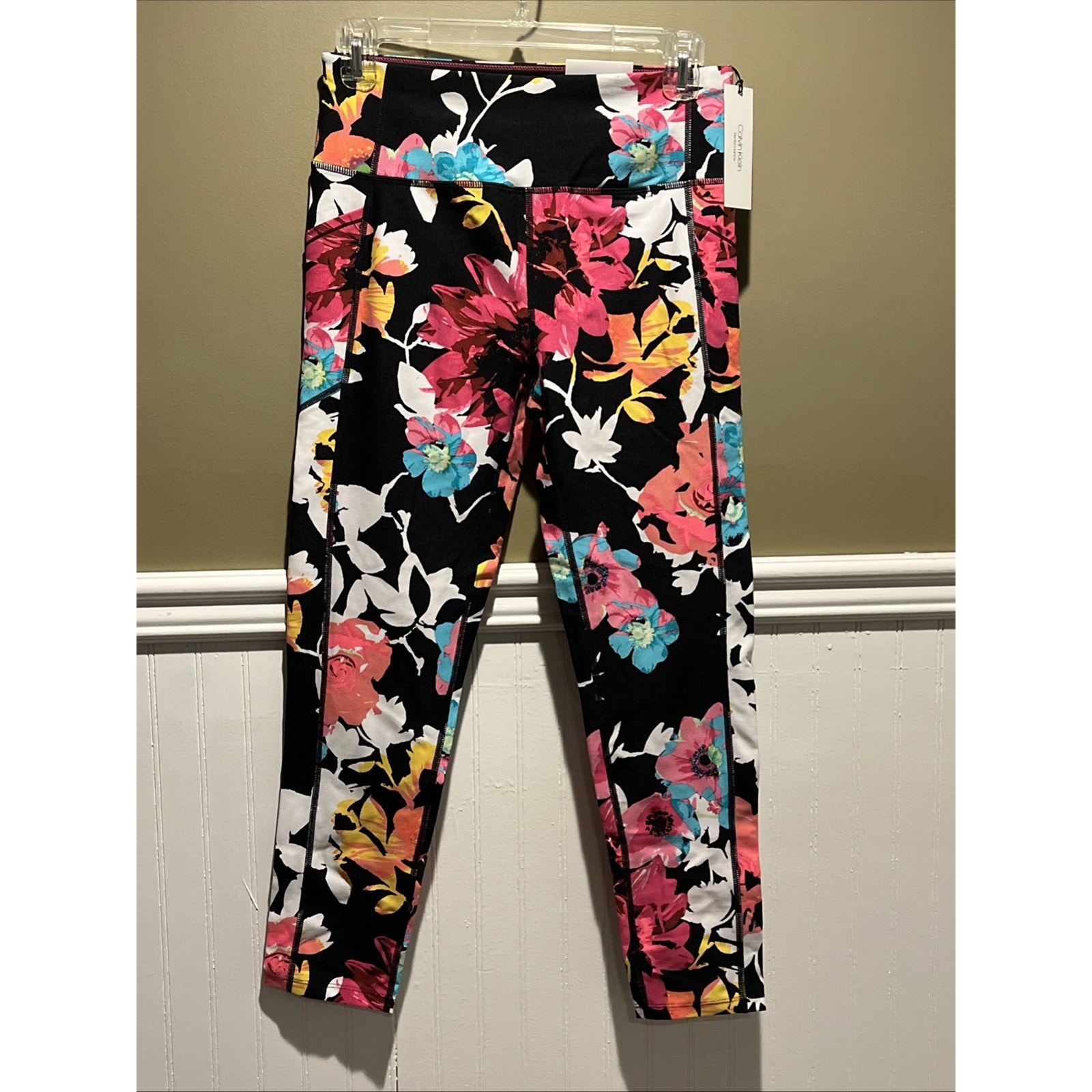 NWT Calvin Klein Performance High Waist 7/8 Tights Womens Size M Floral Bright