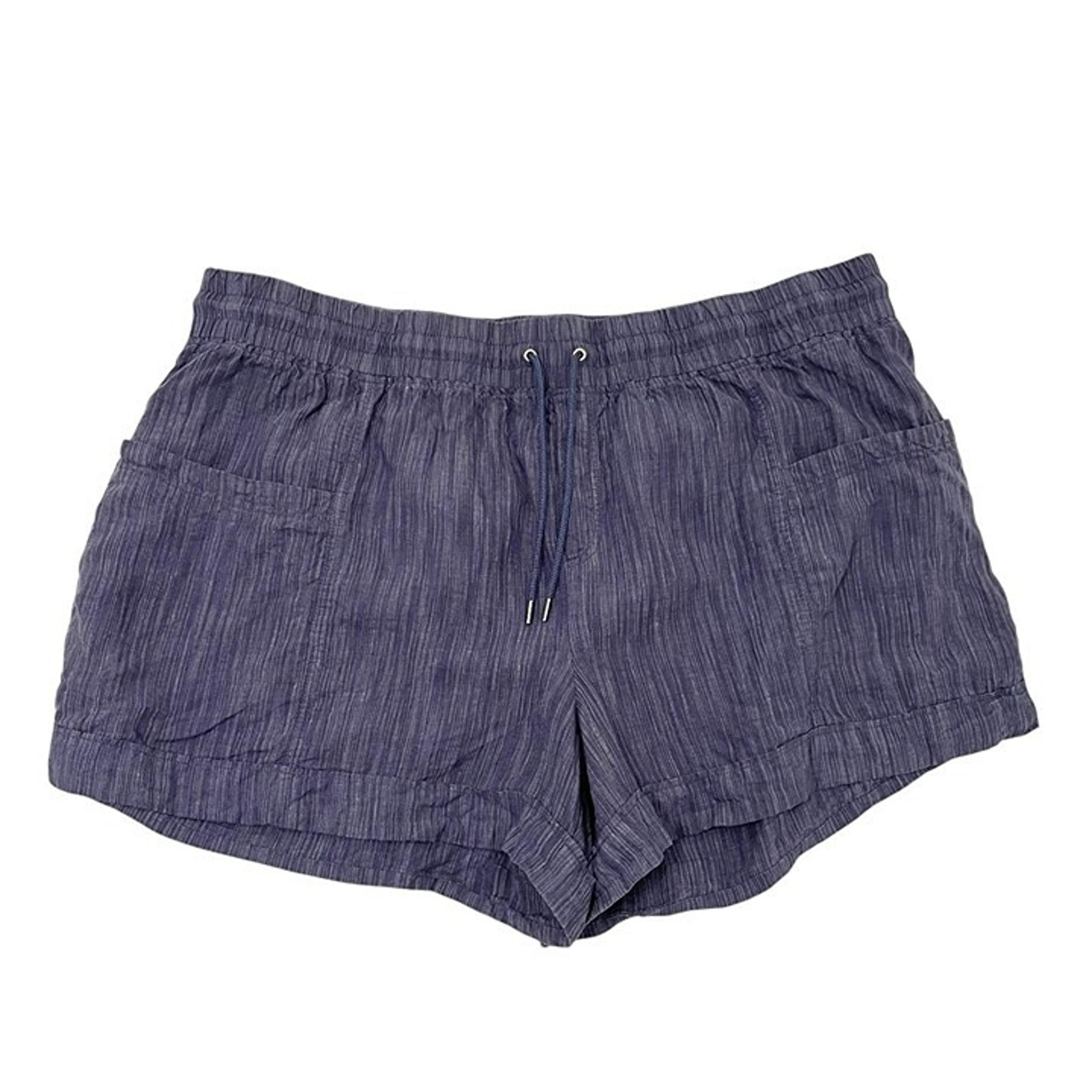 Athleta 100% Linen Pull-On Elastic Waist Shorts Textured Pockets Blue size 26