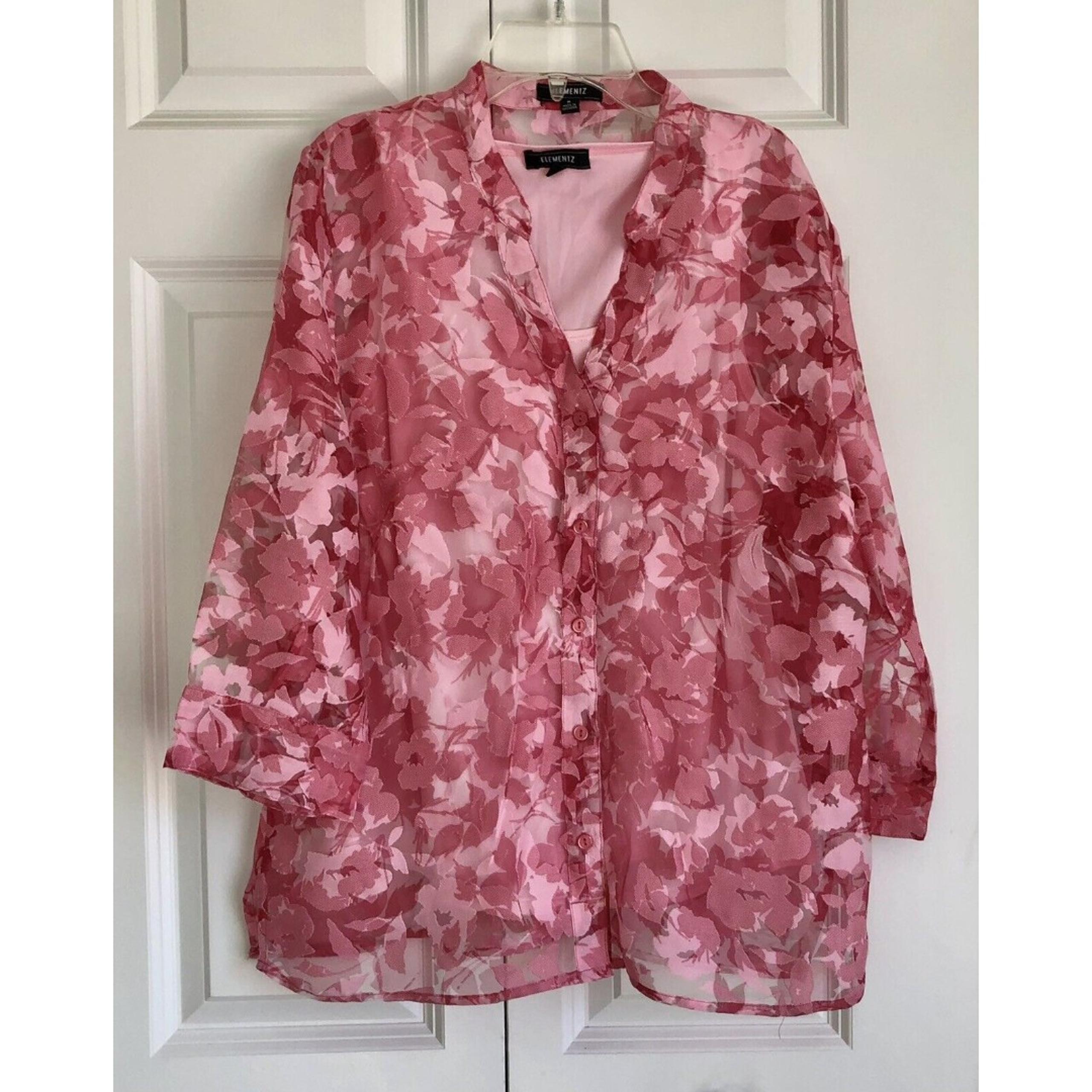 ELEMENTZ BLOUSE WOMEN PINK, SIZE M, 3/4 SLEEVE, BUTTON-UP