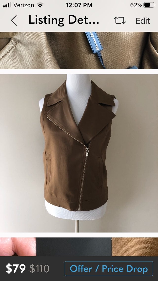 NWT Massimo Dutti Carmel Satin Moto Vest