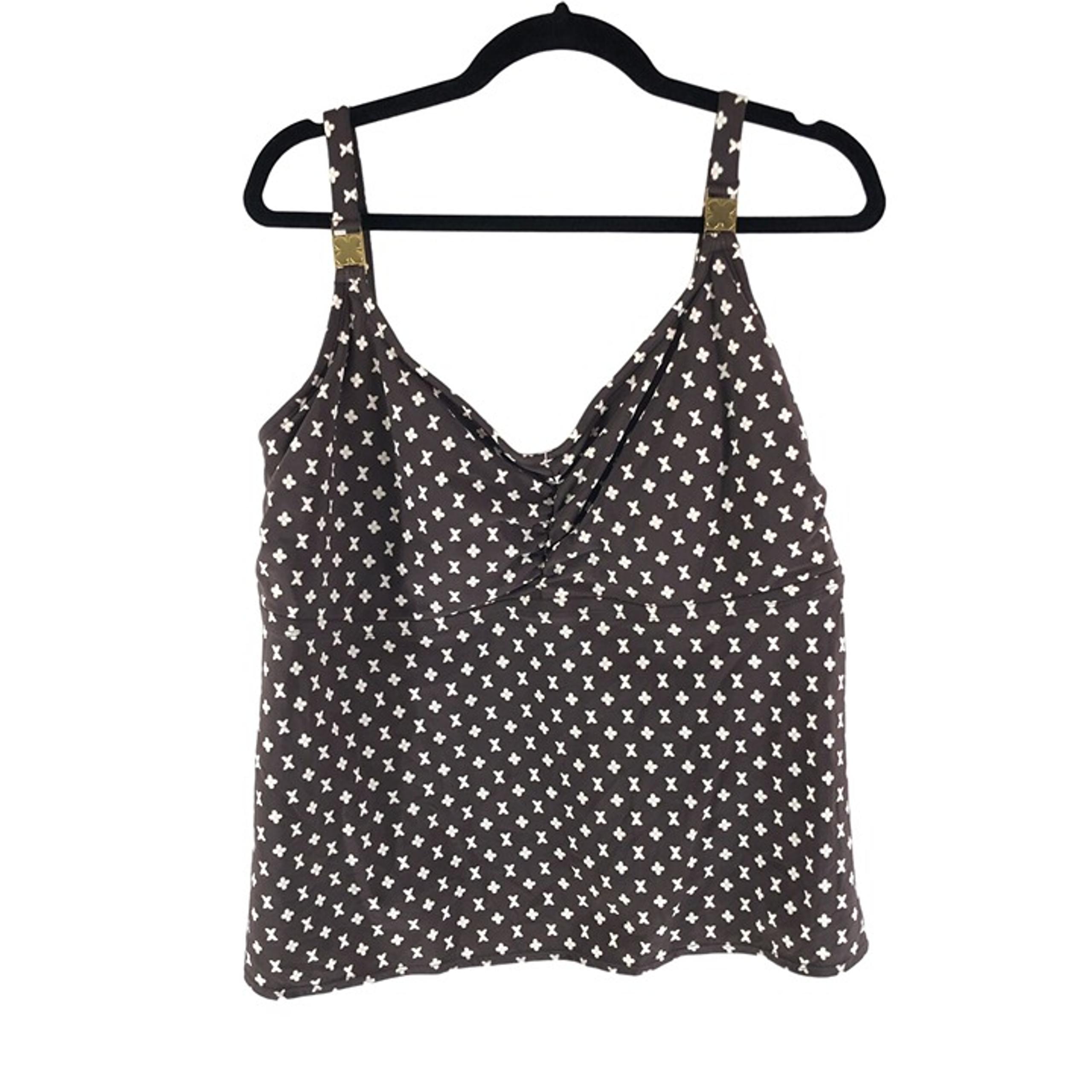 Liz Claiborne Womens Plus Size Printed Tankini Top Molded Cups Brown White 20W
