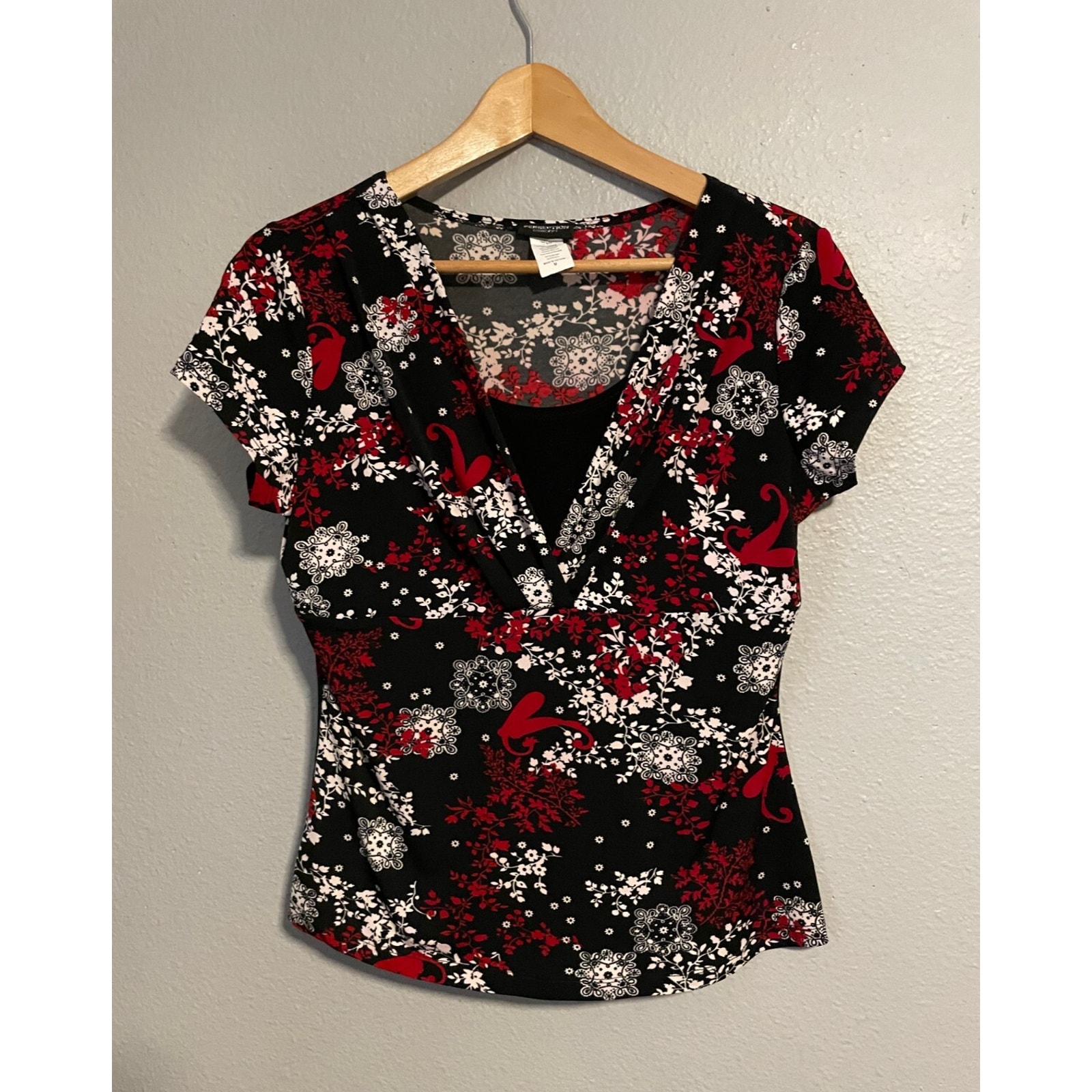 Vintage Perseption Concept Women Top Medium Black Floral Babydoll Whimsigoth Y2K