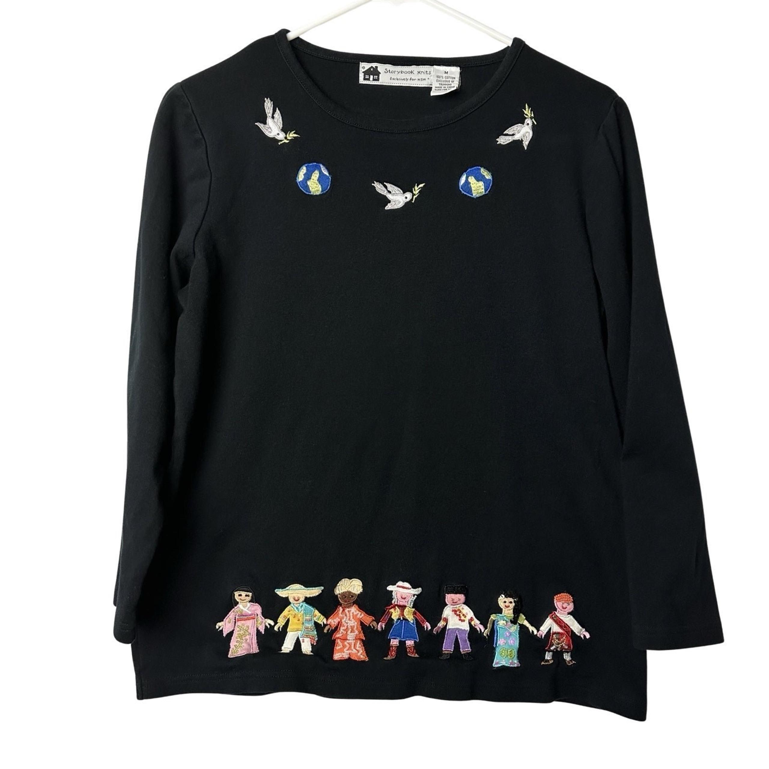 Storybook Knits Black Long Sleeve Ethnic Beaded Embroidered Teacher Sz Medium