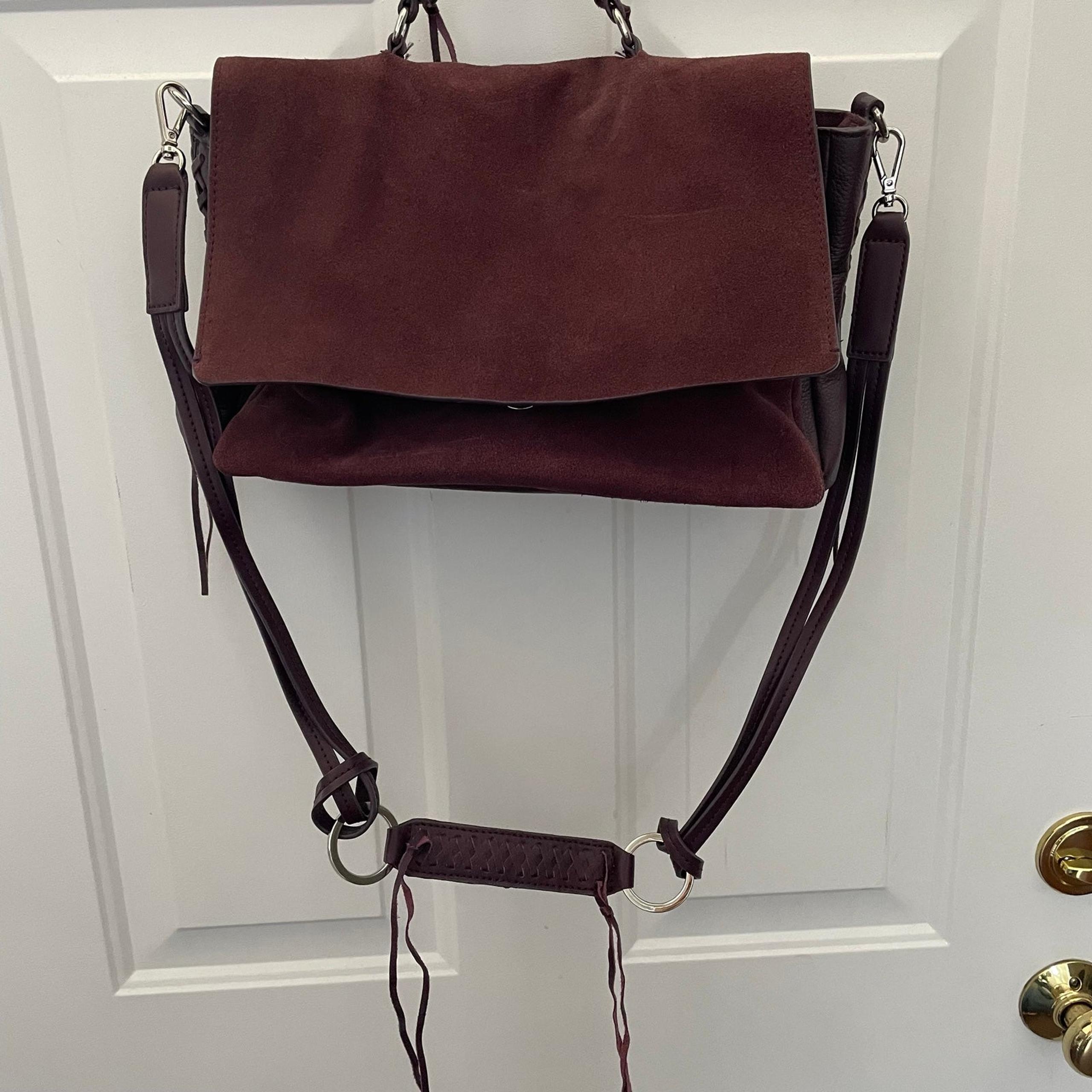 ZARA Women’s Braided Leather City Crossbody Bag Burgundy