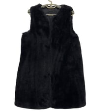 Talbots Women's Black Super Soft Open Front Faux Fur Long Vest Size X Small