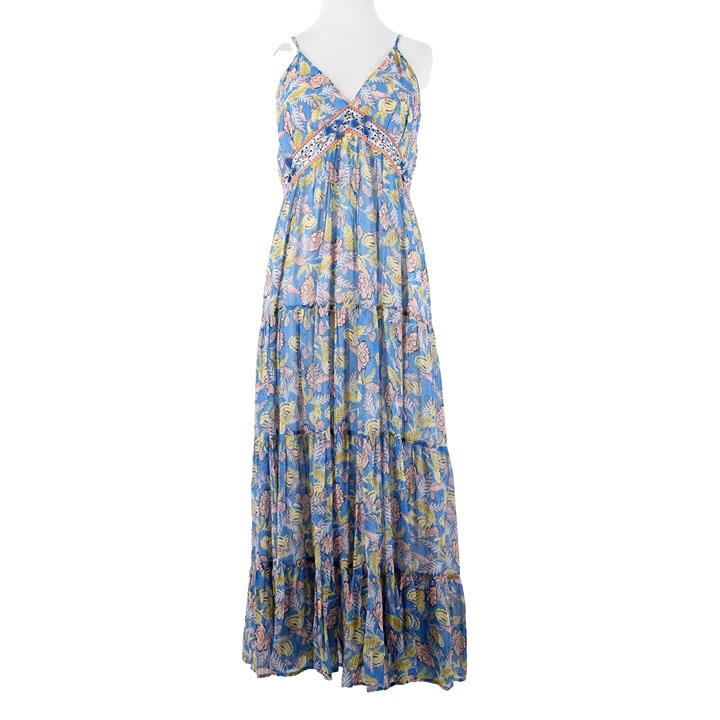 Anthropologie NEW 228 Verb Sz 8 Blue Yellow Floral Lined Viscose Cotton Dress