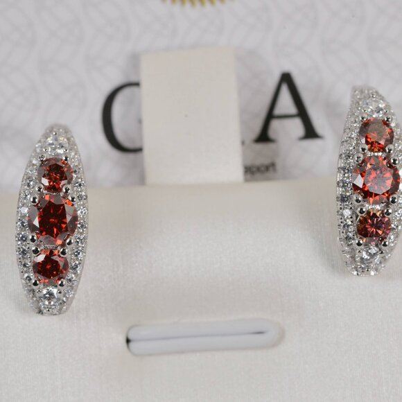 Certified Red Moissanite Hoop Earrings 925 Sterling