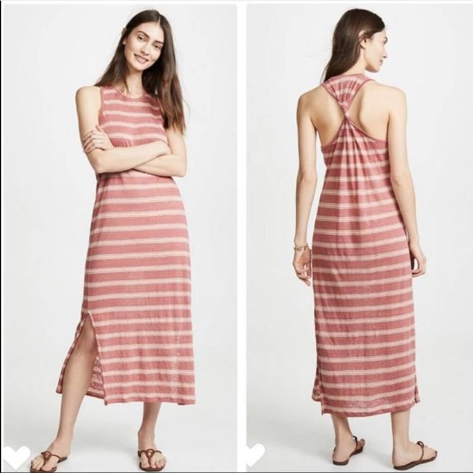 JOIE Tropic Red Striped 100% Linen Brellen Sleevelss Maxi Dress Size Small NEW