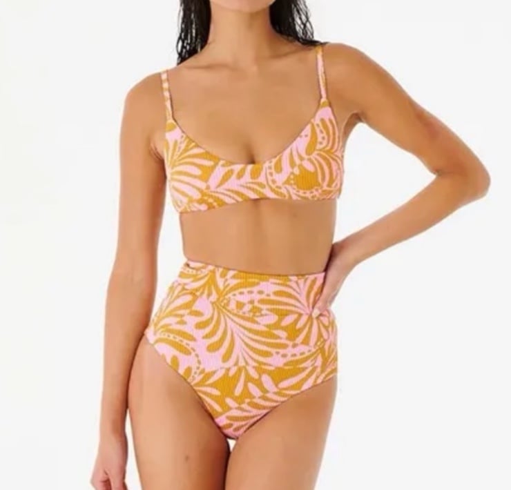 Rip Curl Afterglow Swirl Bralette Top Afterglow High Waist Cheeky Bottom, M