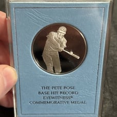 1985 Pete Rose Base Hit Record Eyewitness Sterling Silver Commemorative Medal