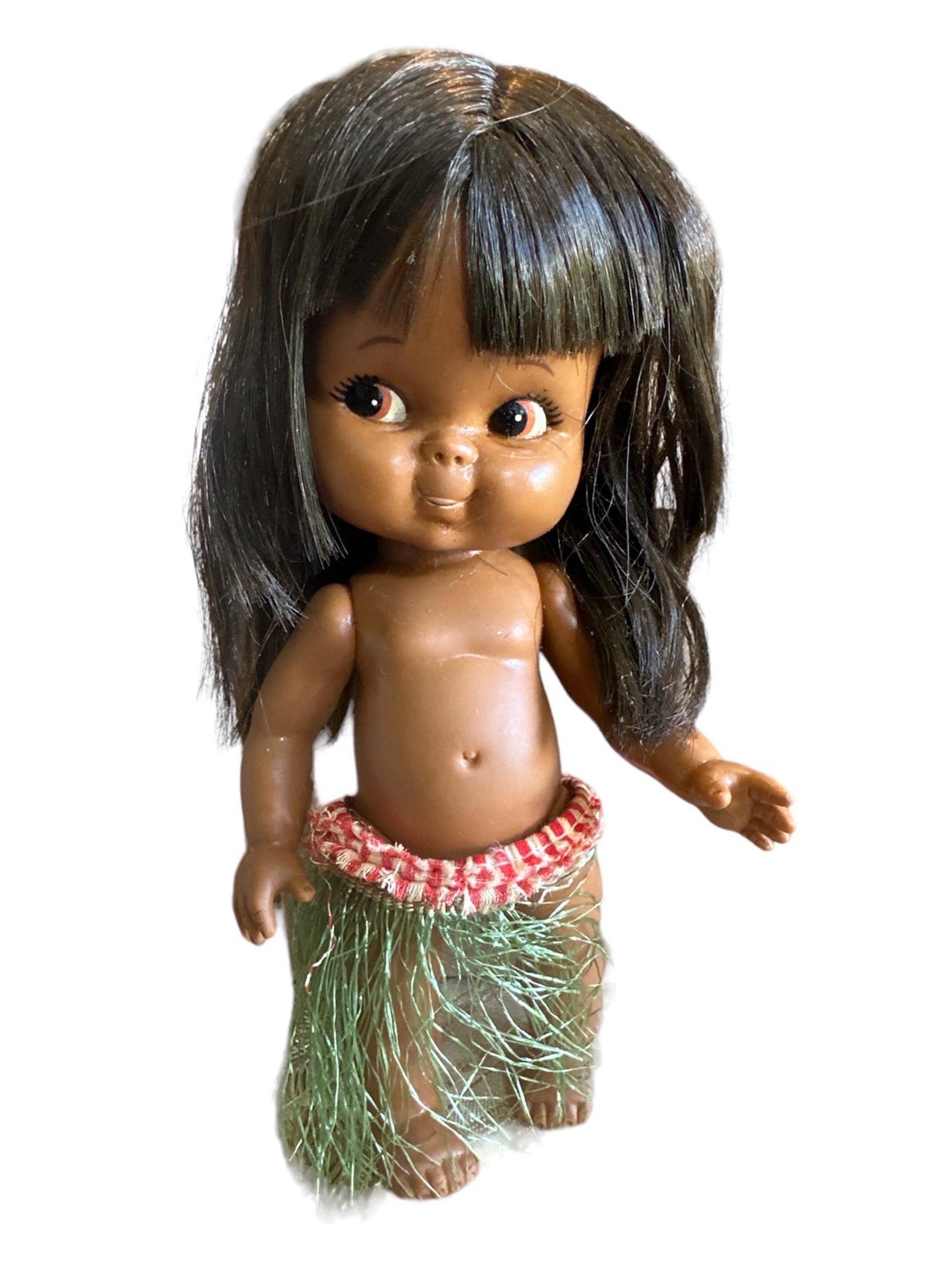 Doll Vintage 1970' SHIBA Rubber Toy Doll Big Eyes Hula Girl Made In Japan Good c
