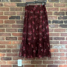 Sundance | Embroidered Floral Aster Bloom Prairie Tulle Mesh Pull On Skirt -L