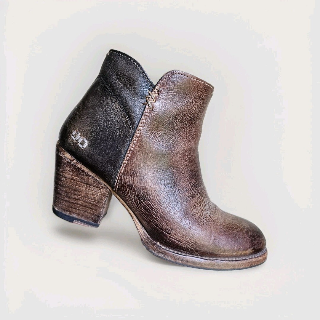 Bed|Stu Cobbler Booties Womens 7.5 Two Toned Distressed Leather Ankle Side Zip